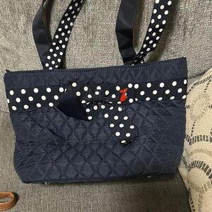 Polka Dot Quilted Navy Tote Bag